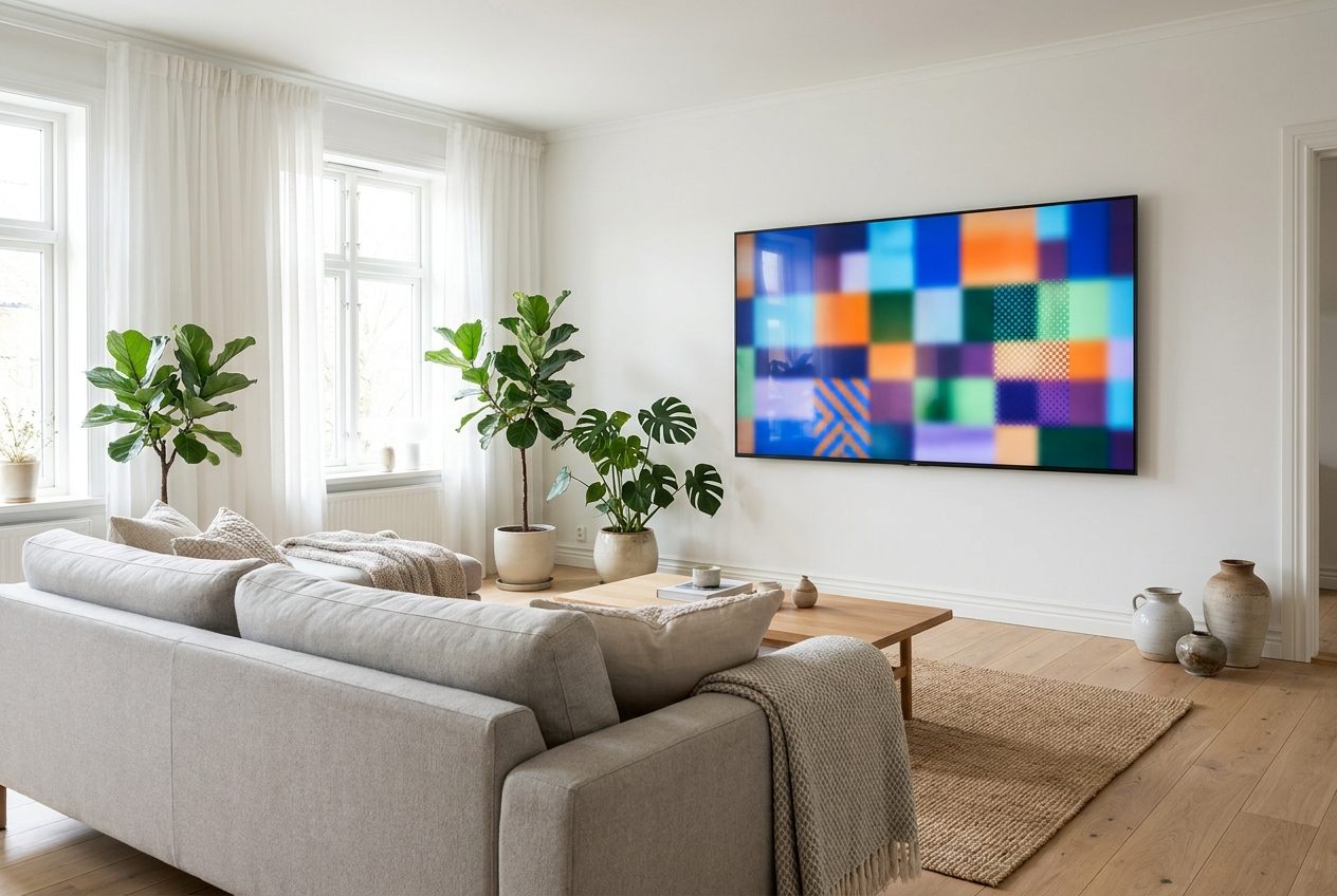 Abonnement IPTV France affiché sur une Smart TV dans un salon lumineux